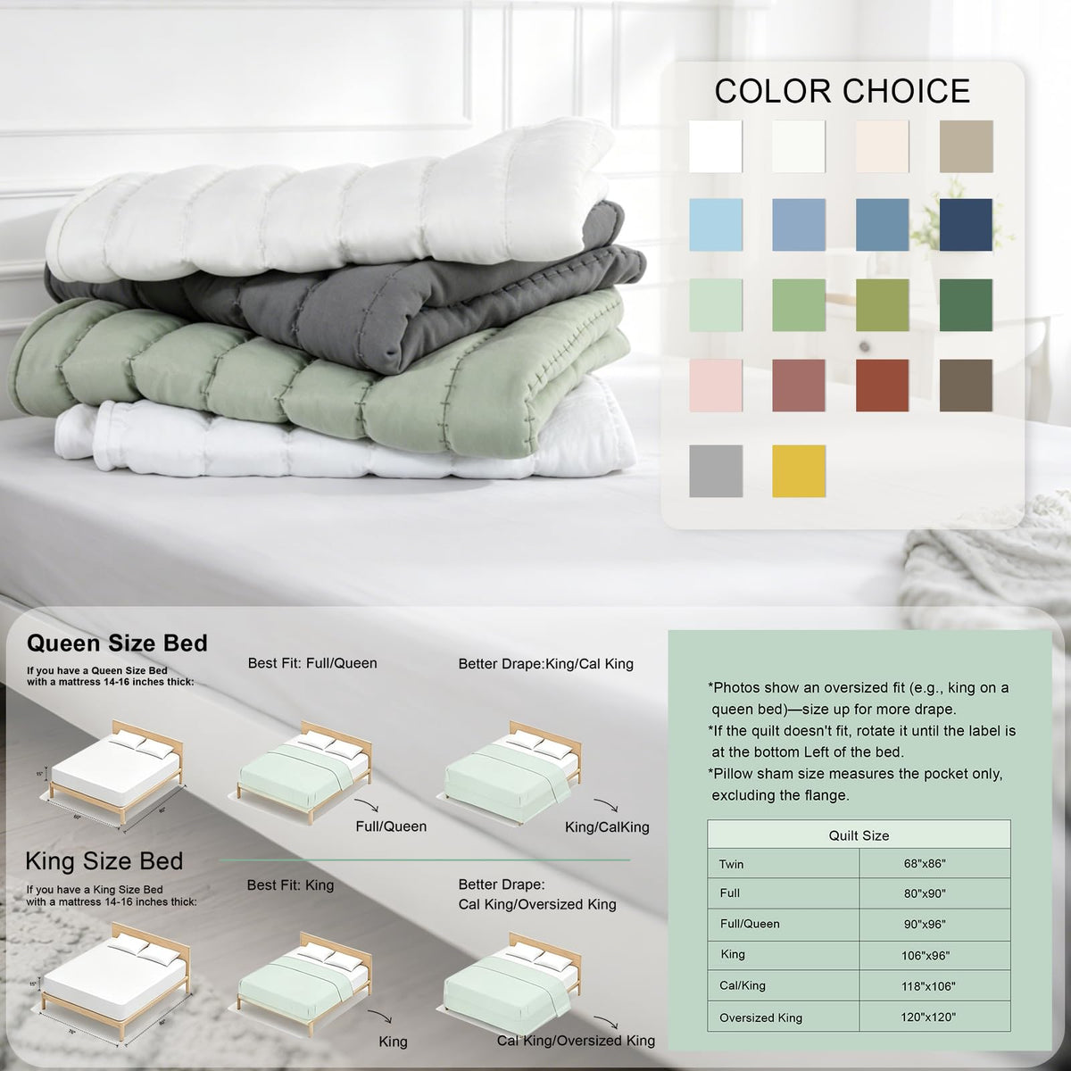 Striped Stitched Quilt Set +2 Pillow Shams, Grey Quilts