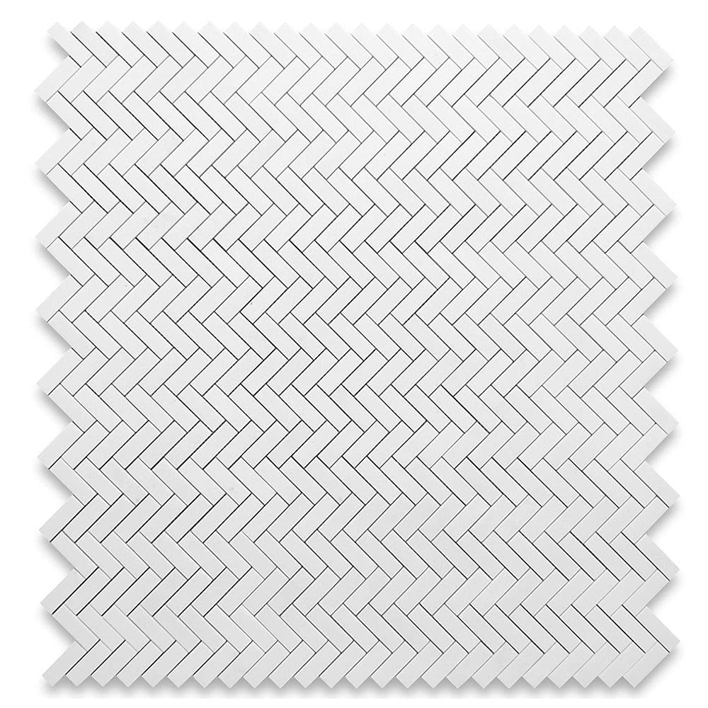 Thassos White Marble 1x3 Herringbone Mosaic Tile Honed Kitchen Bath Wall Floor Backsplash Shower (1 Sheet)