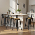 Swivel Bar Stools Set of 4, 24" Counter Height Barstools with Low Back, Industrial Metal Bar Stools with Large Wooden