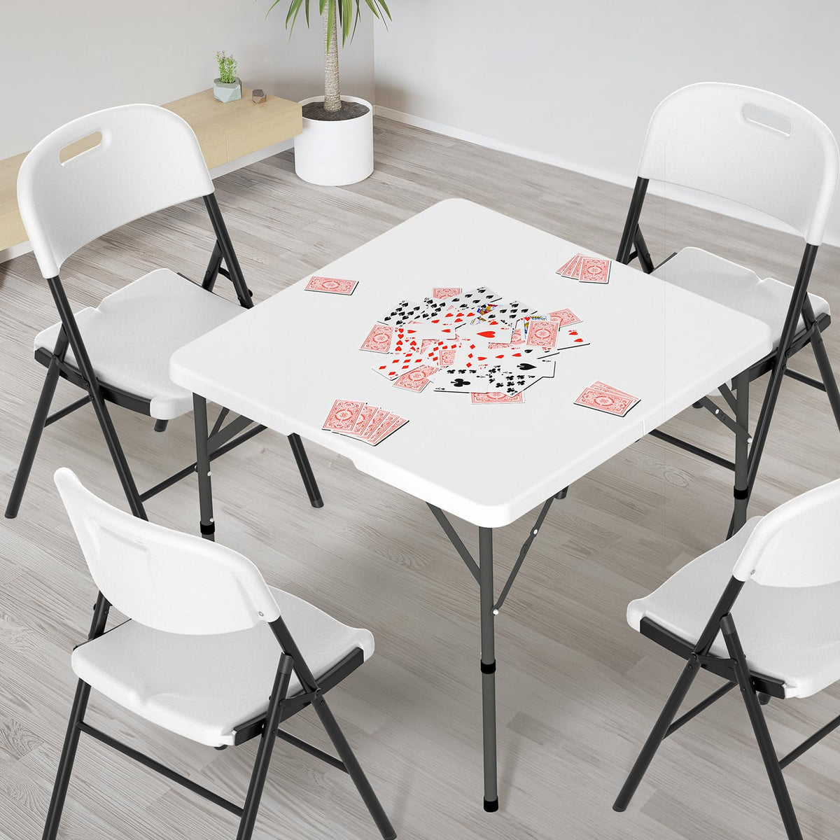 34" Fold in Half Square Table, Bi-Folding Commercial Portable Plastic Dining Table Outdoor Party Wedding Event, White