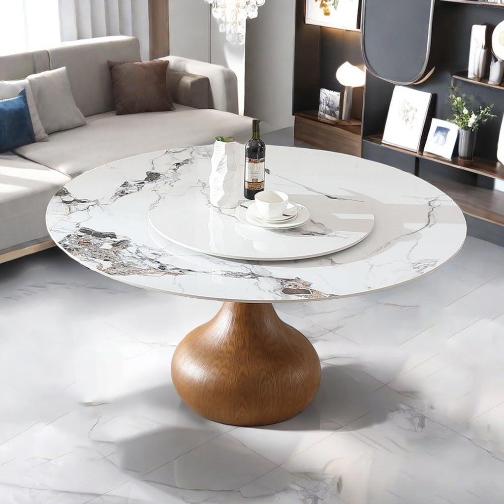 Marble Dining Table, 59" D Round Dining Tabletop with 31.5" D Detachable Turntable, Luxurious Sintered Stone Dining