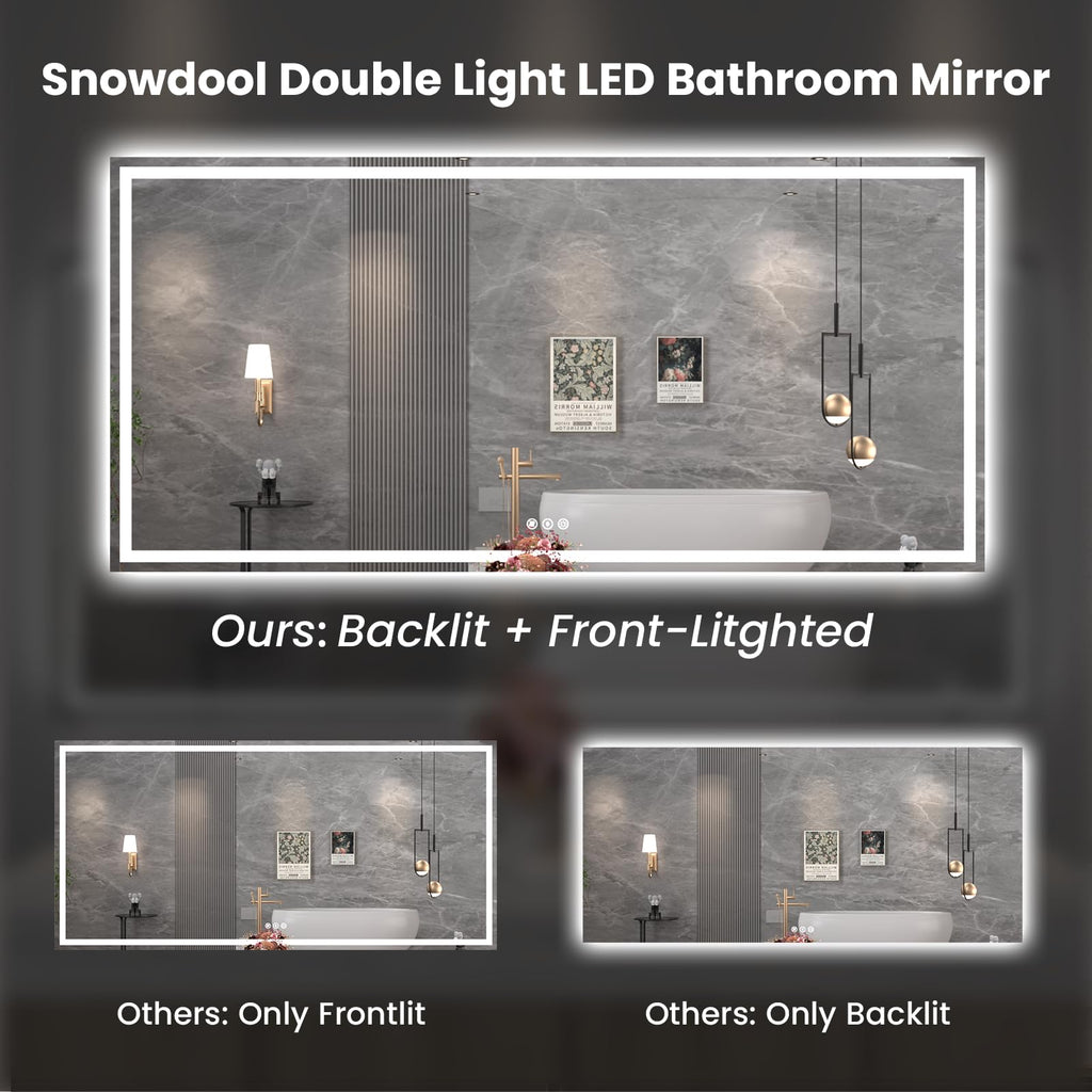 88 x 38 in LED Bathroom Mirror, Front and Backlit, Anti-Fog