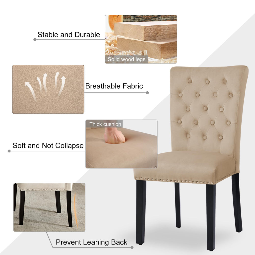 Velvet Dining Chairs Set of 2, Parsons Kitchen Chair, Camel