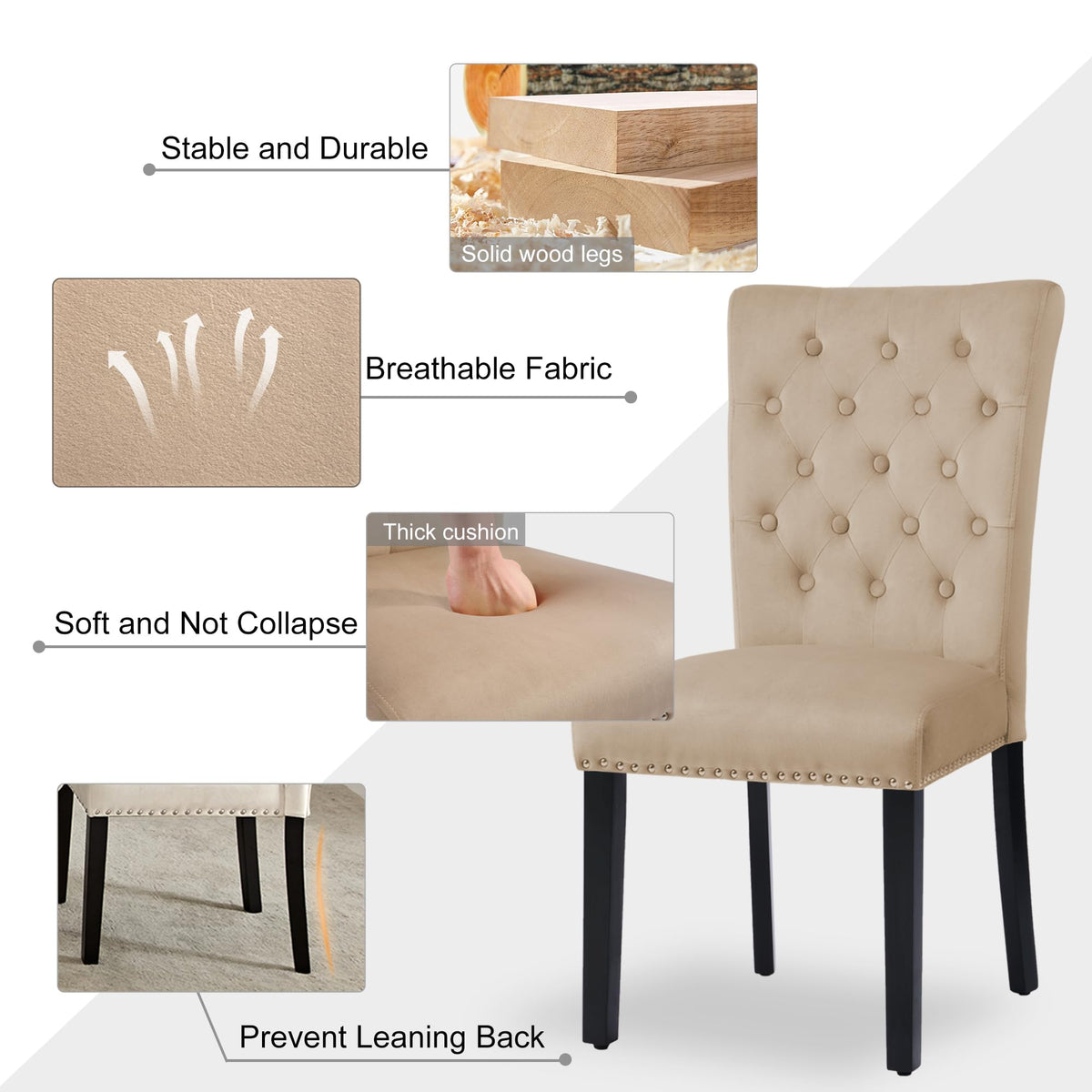 Velvet Dining Chairs Set of 2, Parsons Kitchen Chair, Camel