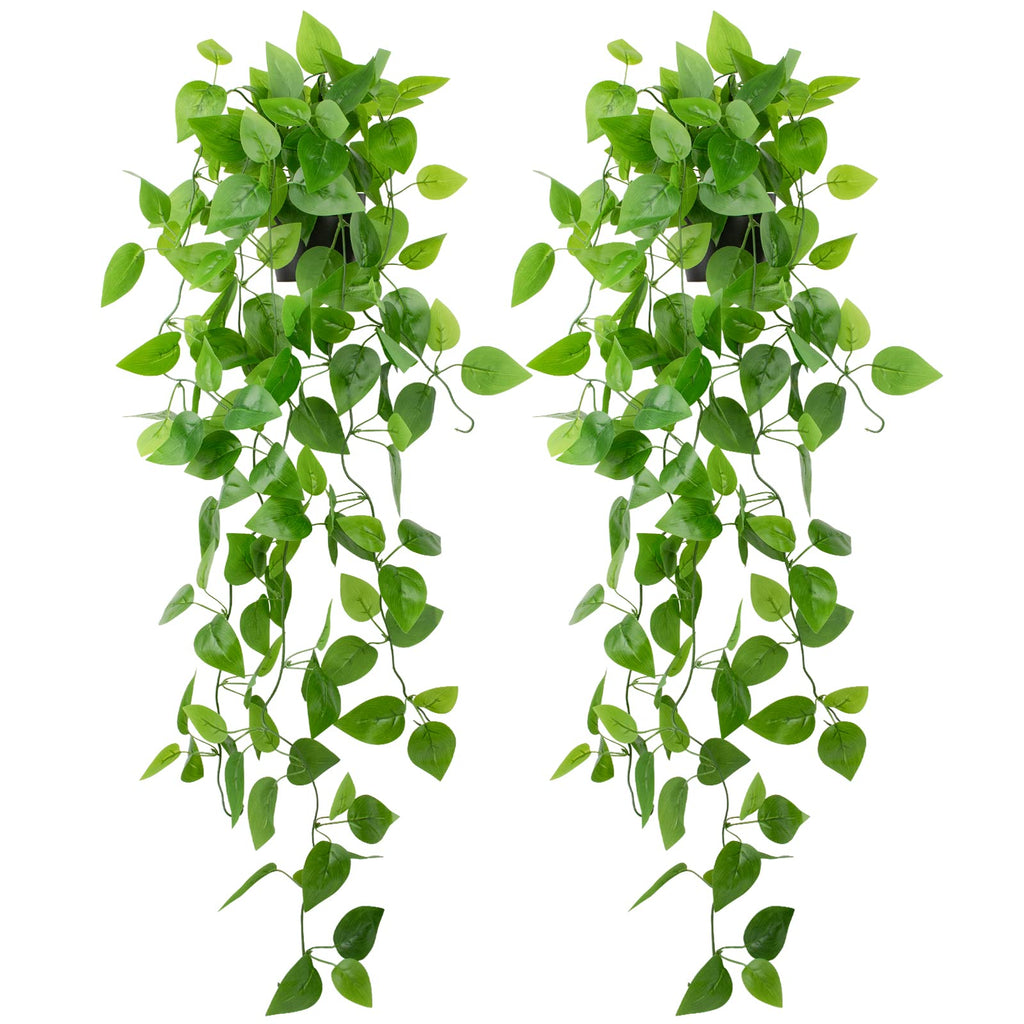 2 Pack Small Artificial Hanging Plants with Faux Ivy Vine and Hanging Pothos 39Inch Fake Plant Realistic Greenery for