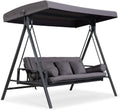 Swing Bed Outdoor Swing 3-Seat Aluminum Adjustable Canopy, Gray | Convertible Swing Bed, Heavy Duty for Adults