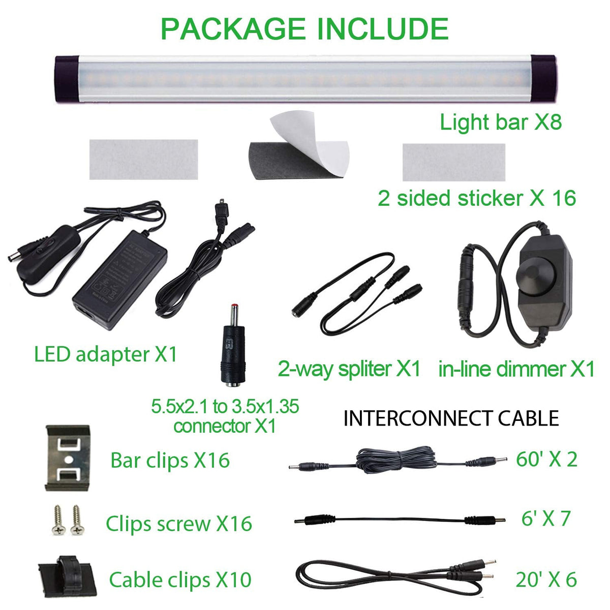 LED Under Cabinet lighting Kit, Plug in Strip Lights with Dimmer Switch Cabinet Counter, Closet, bedroom