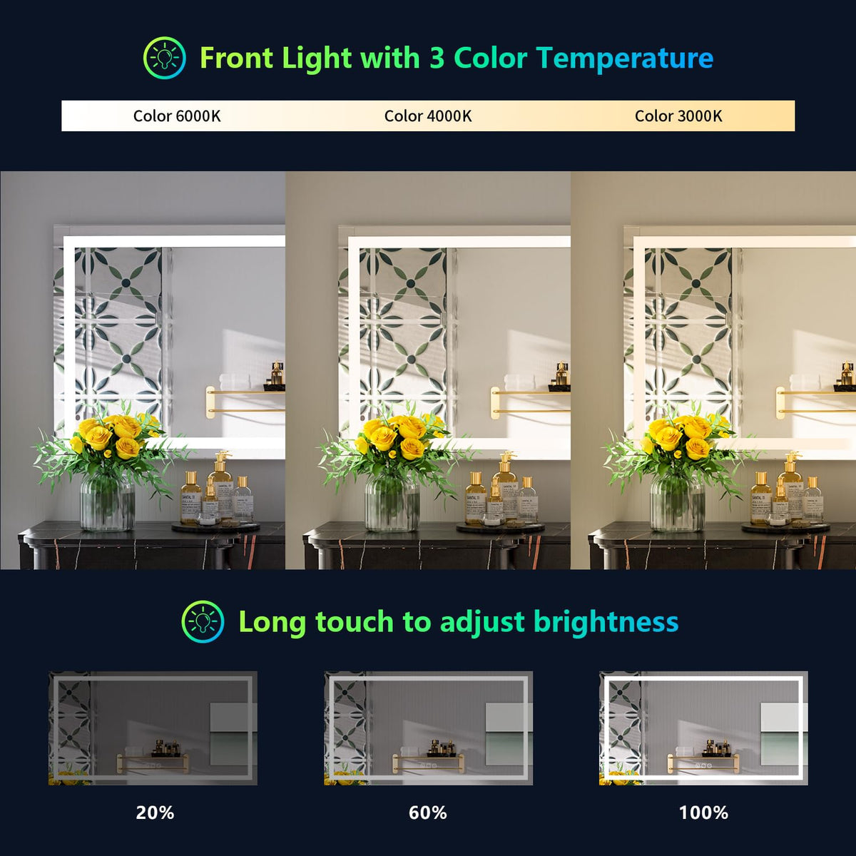 55x30 LED Bathroom Mirror with Lights, RGB Backlit Lighted Mirror
