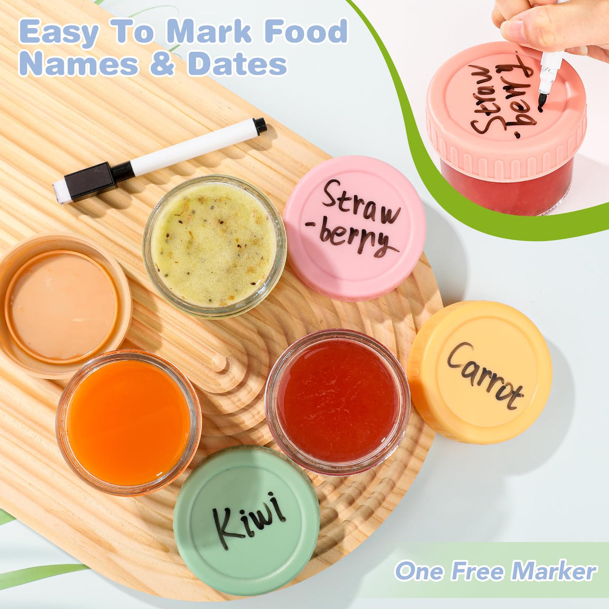 16 Pack Baby Food Containers, 4 oz Glass Baby Food Jars with Lids