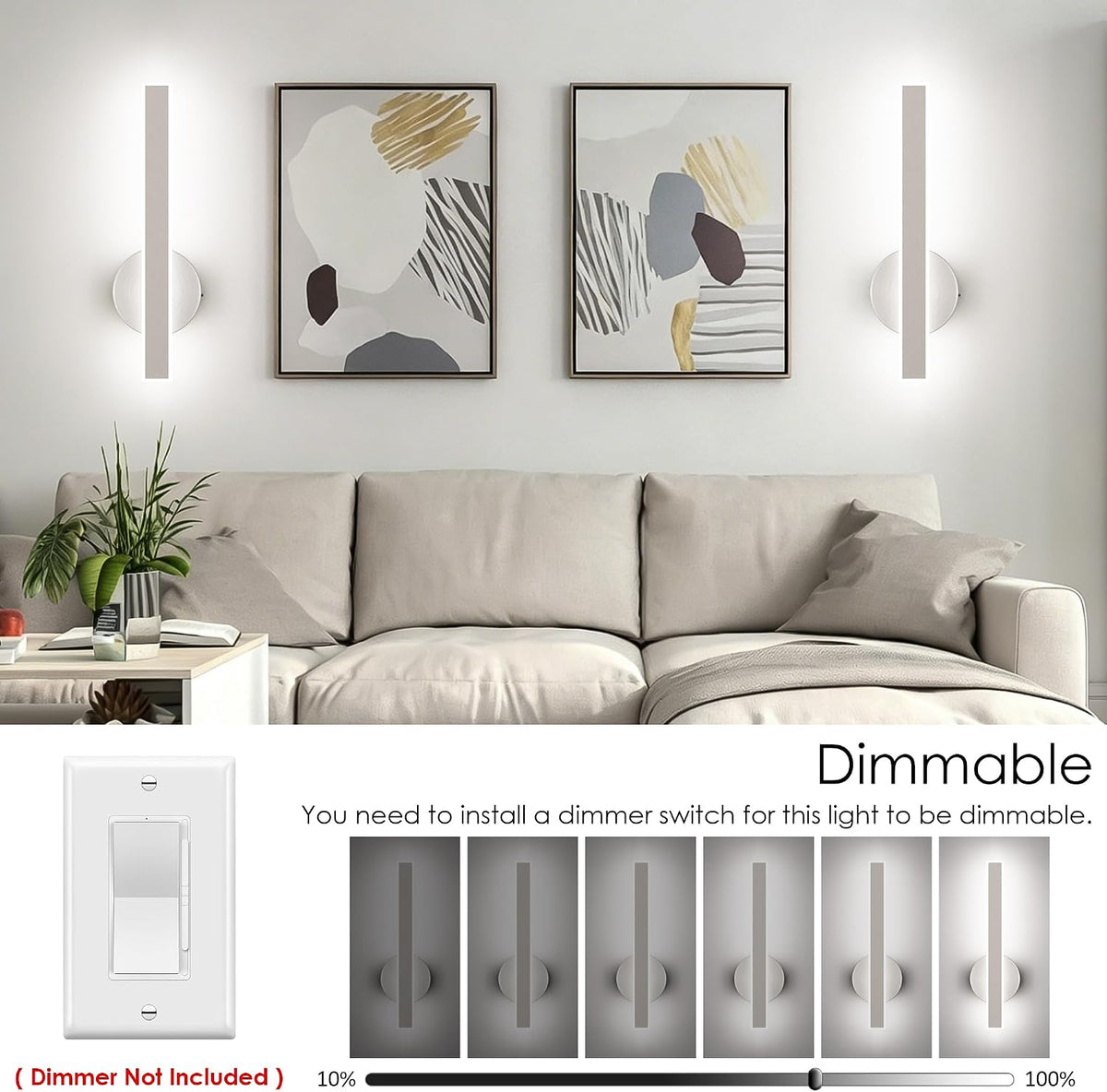 Brushed Nickel Wall Sconce Hardwired Modern LED 18W Wall Sconce Set of Two, 15.7Inches Wall Lights Bedroom Hallway
