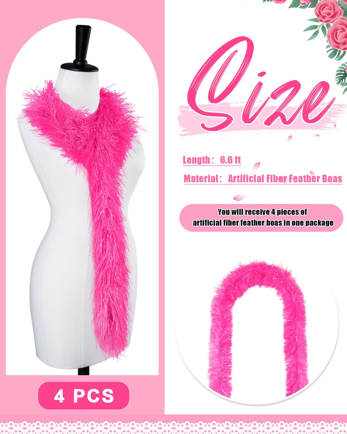 Feather Boas Halloween Party Decor 6.6 ft Hot Pink - 4 Pcs