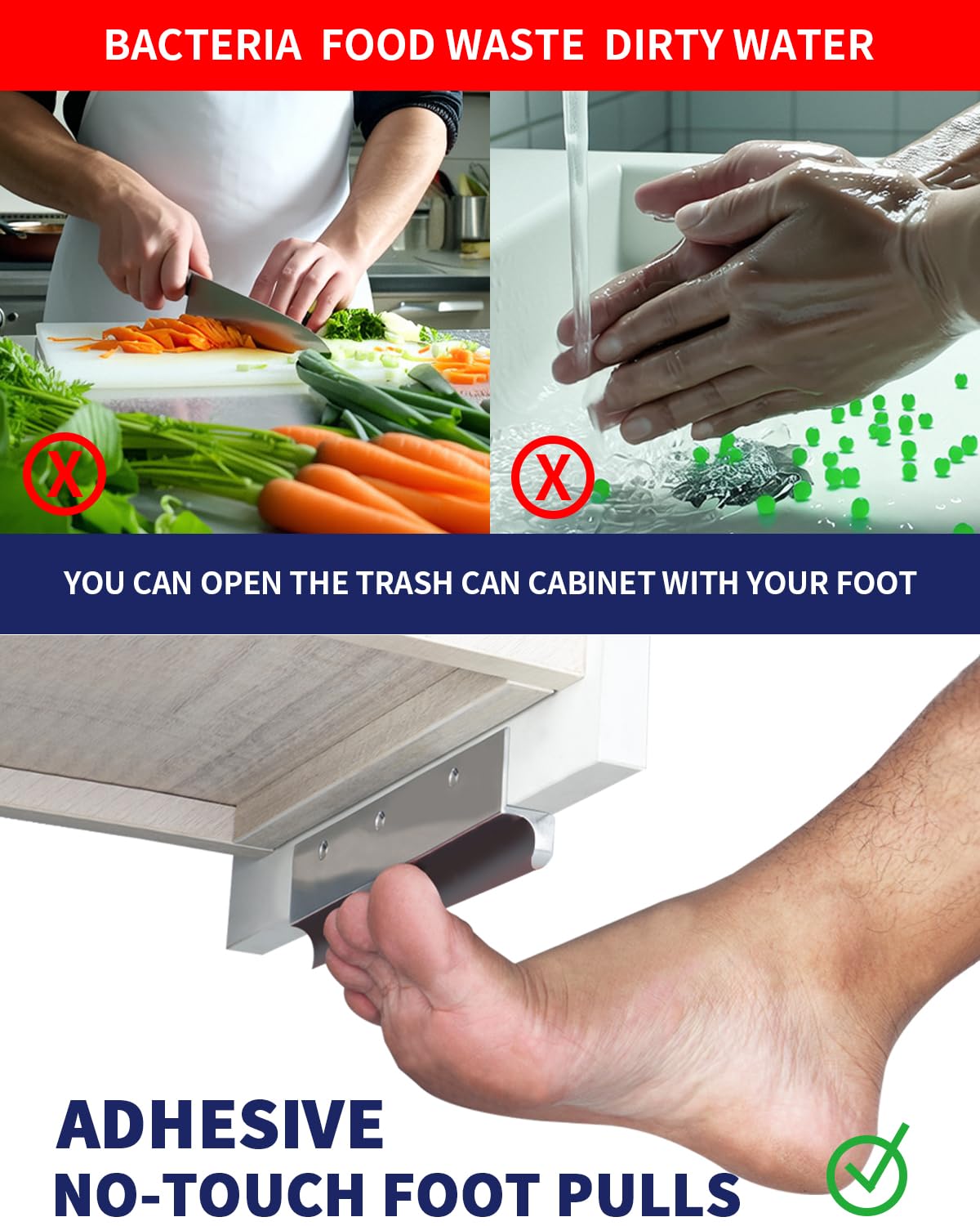 Under Cabinet Foot Pull 8" Silver Stick on Cabinet Handles 2 Pack