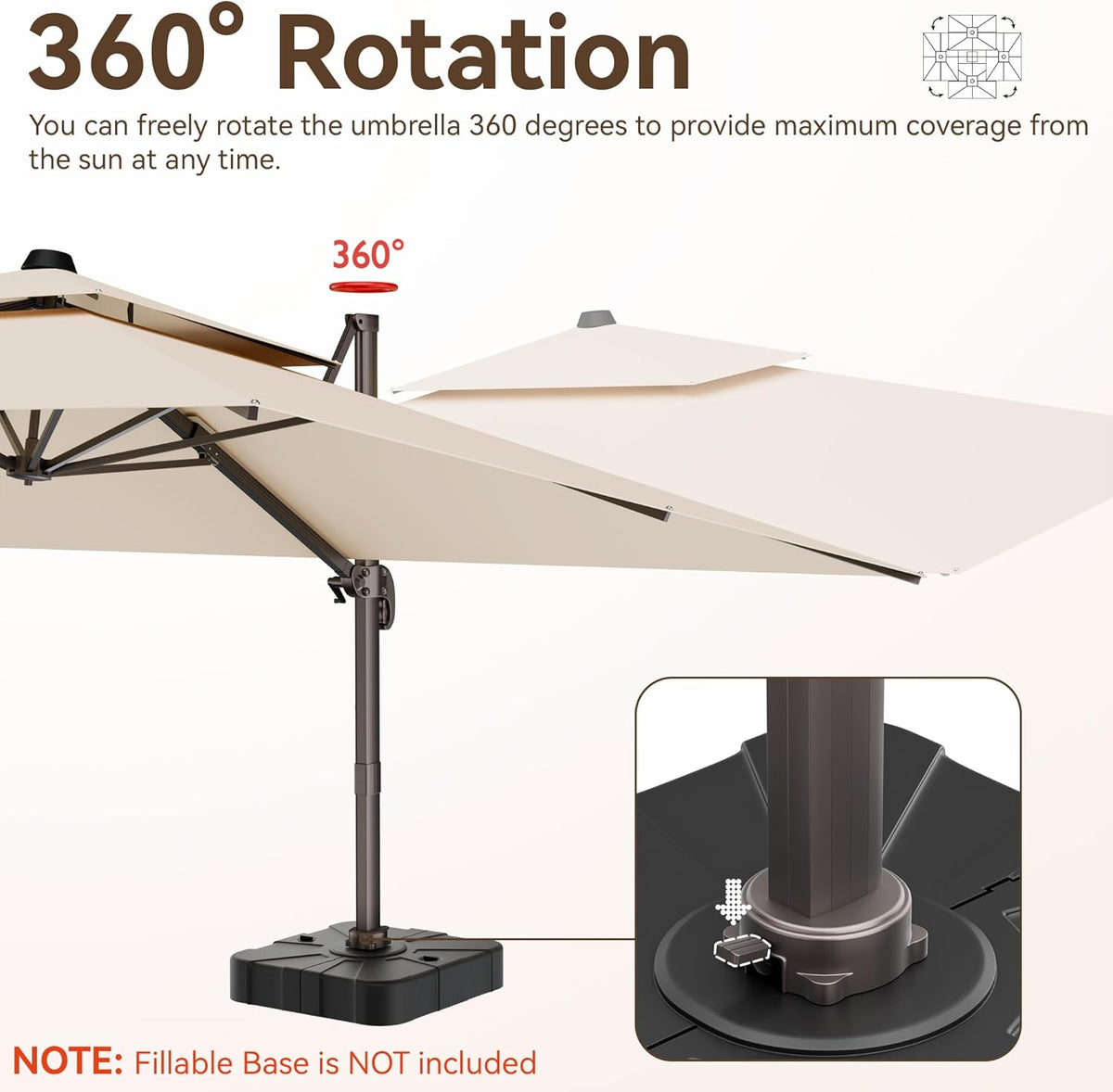 10x13 FT Patio Umbrella, Large Cantilever Rectangular Double Top Heavy Duty Offset Umbrellas with 360° Rotation