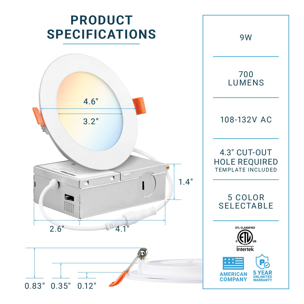 16 Pack 4 Inch LED Recessed Ceiling Light 5CCT Ultra-Thin ETL