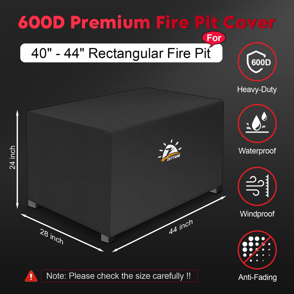 Fire Pit Cover Rectangular 44 Inch - Outdoor Fire Table Cover Rectangle Heavy Duty & Waterproof, 600D Patio Propane