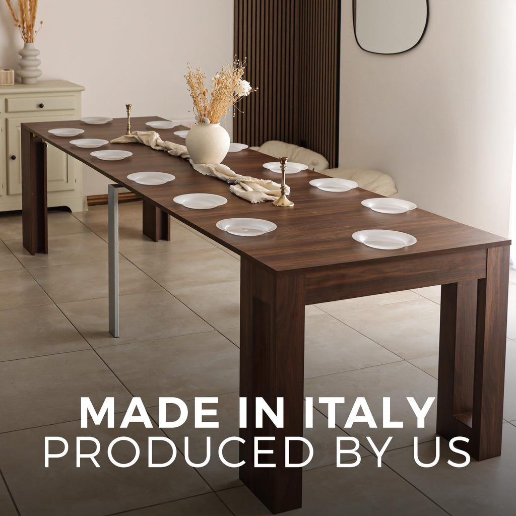 Easy, Extendable Console Table with Extension Leaves Holder, 17.7(120.1) x35.4 in, Walnut, for 4-12 People, Space