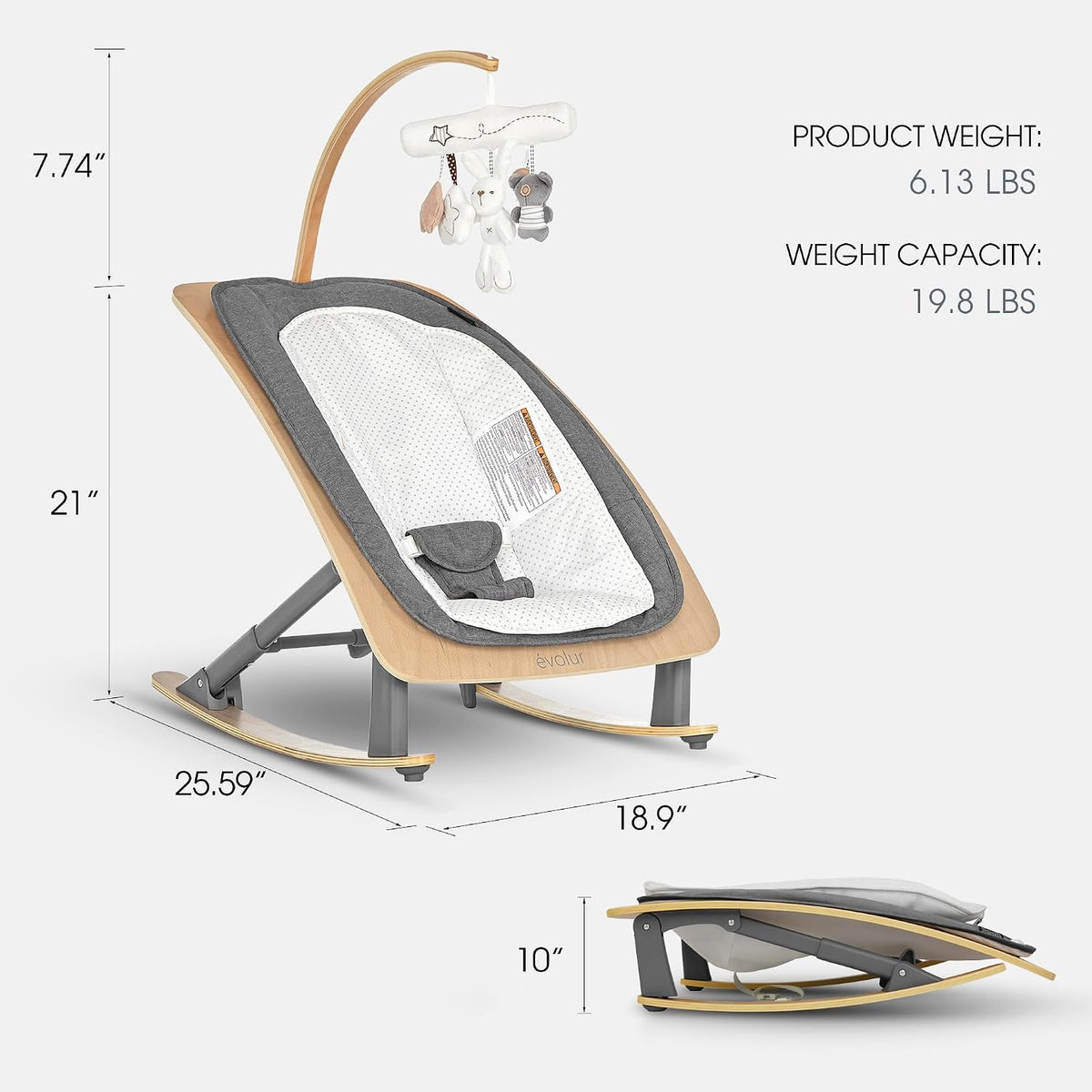Tory in-1 Baby Bouncer, Foldable Newborn Rocker Chair - Grey