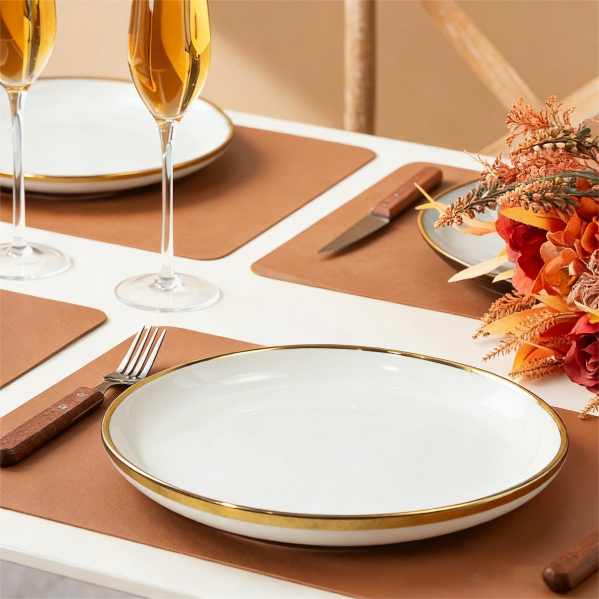 White and Gold Ceramic Dinnerware Sets for 4, 16-Piece Luxury Plates and Bowls Sets with Gold Rim, Modern Dish Set