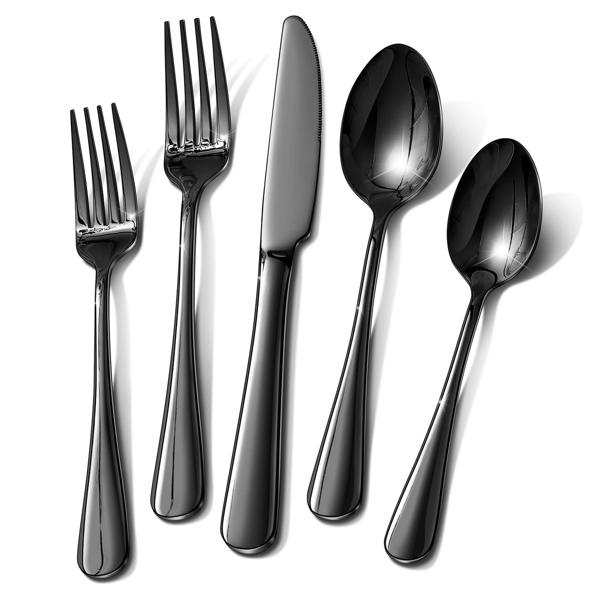 Black Silverware Set, 40 Piece Food-Grade Stainless Steel Flatware Set for 8 Include Spoons Knives and Forks Mirror