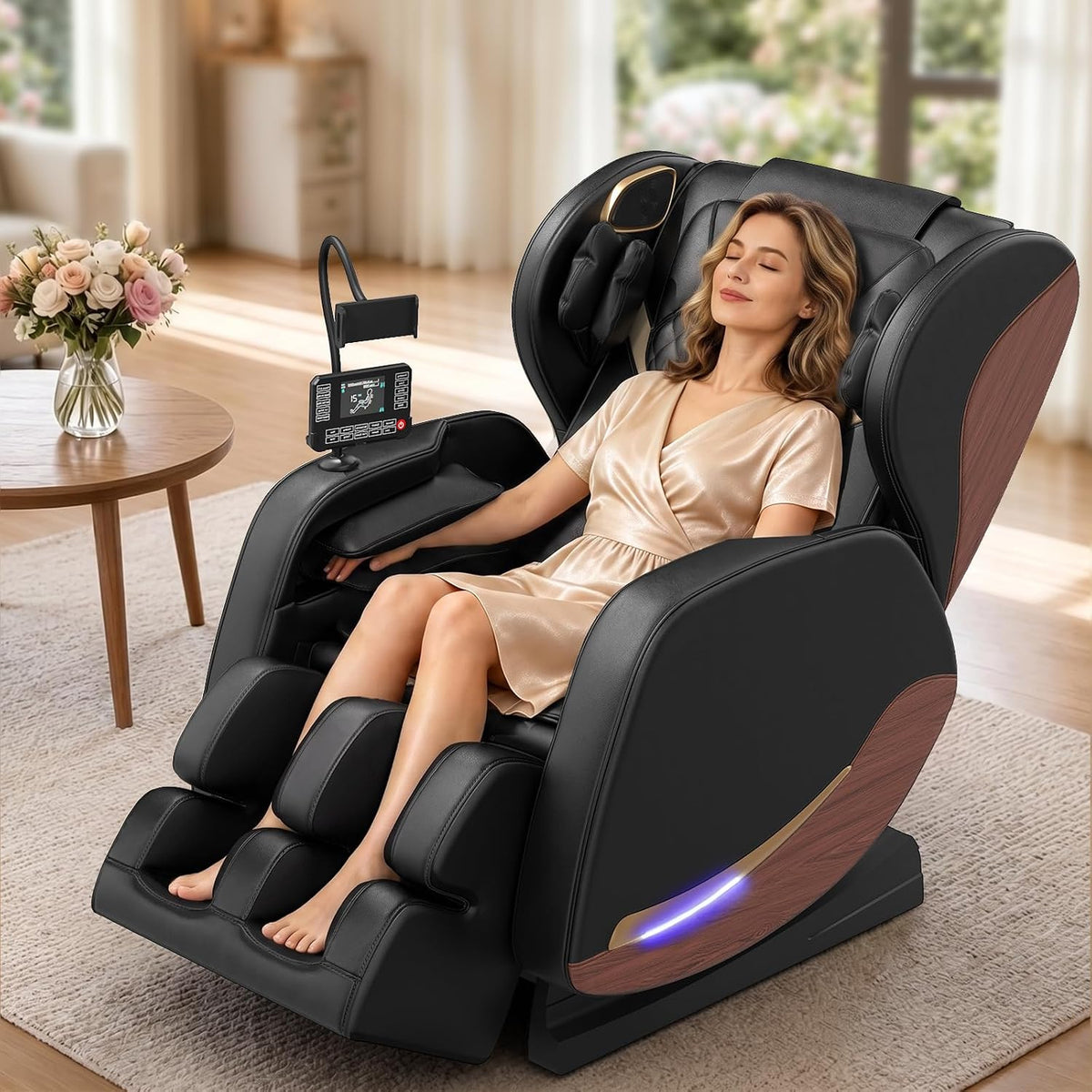 Massage Chair Full Body, 14 Fixed Rollers, Zero Gravity Recliner | Wood Grain Leather, Foot Massage, 5 Auto Modes, 8