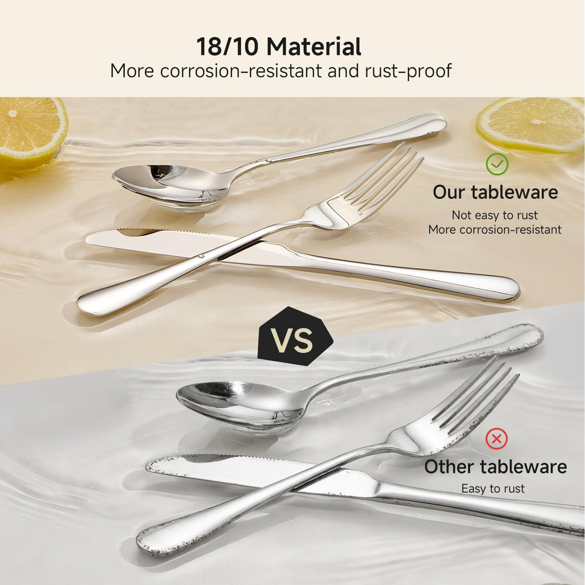 Silverware Set for 12, Premium 18/10 Stainless Steel 65 Piece Flatware, Quality Heavy Duty Cutlery Utensils, Mirror