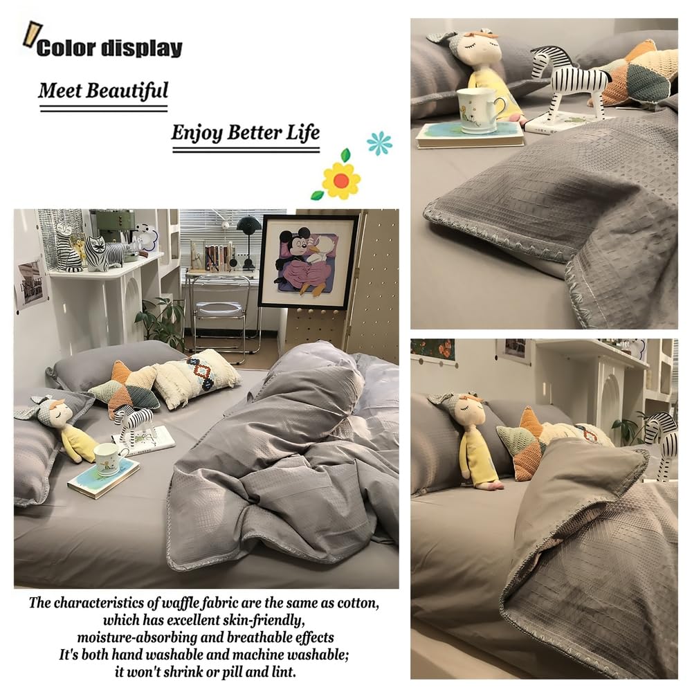 Ultra Soft Jacquard Duvet Cover Set, Warm & Cooling Duvet Covers, Waffle Reversible Bedding Set for All Seasons, with