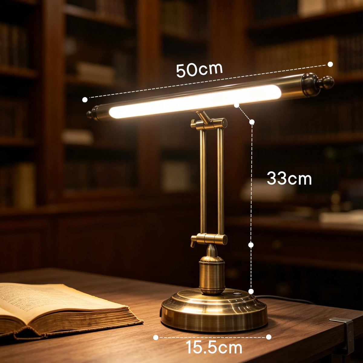 LED Piano Lamp, Antique Brass Touch Control Light for Grand Piano, 3 Color Modes Dimmable LED Desk Lamp, Adjustable