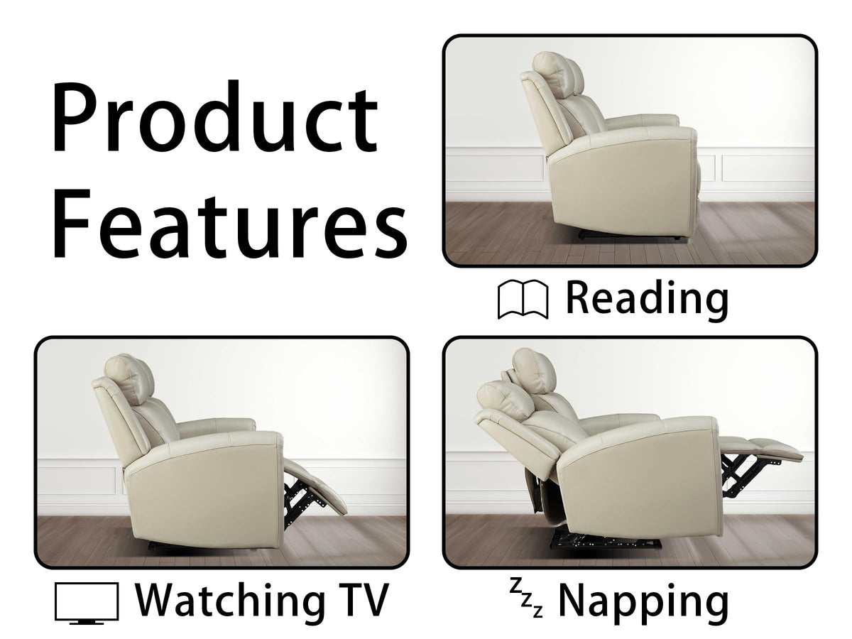 Beige Genuine Leather Power Recliner Sofa Loveseat with USB Port.