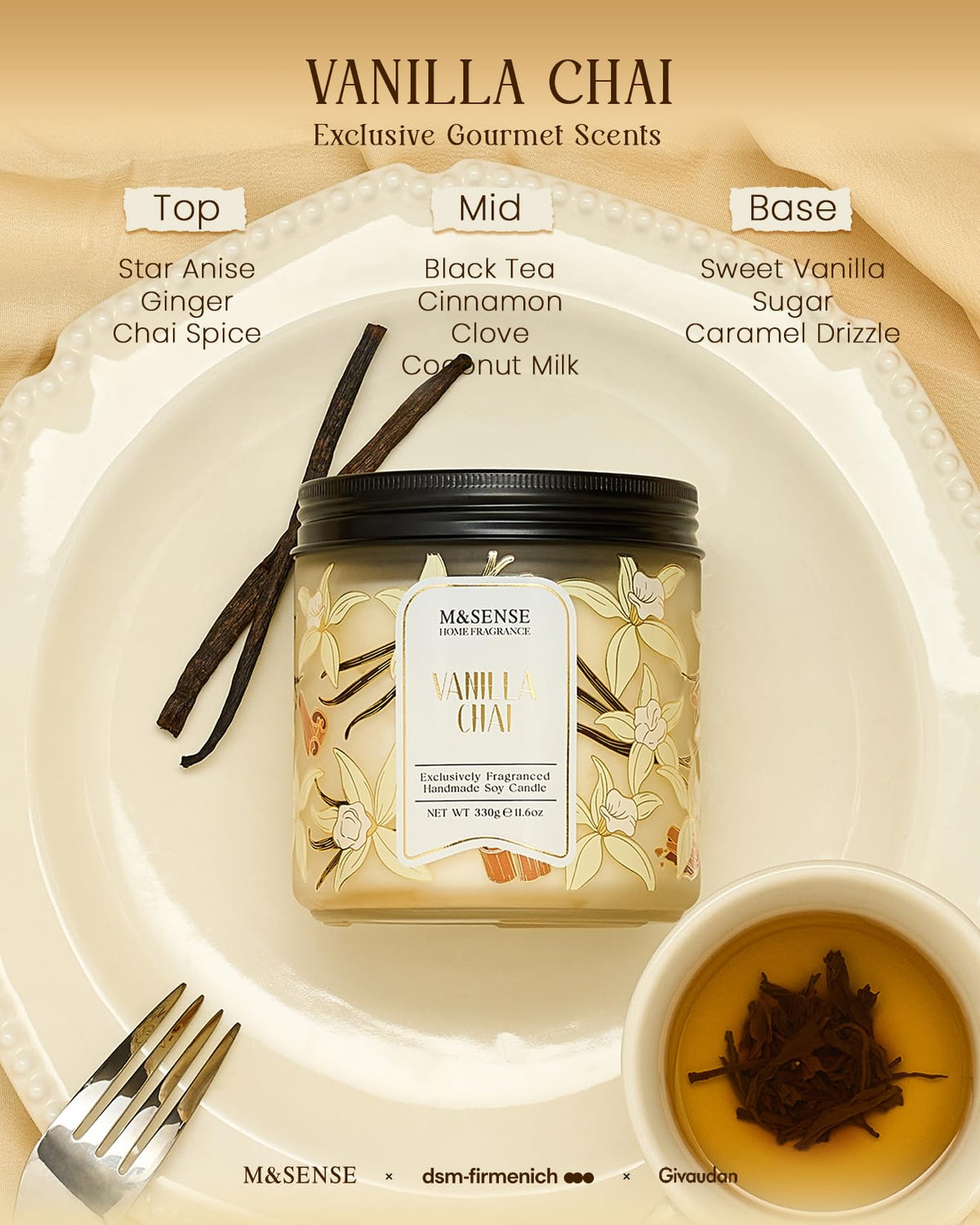 Vanilla Chai Scented Candle Spicy Warm Tea Aroma for Fall Evenings