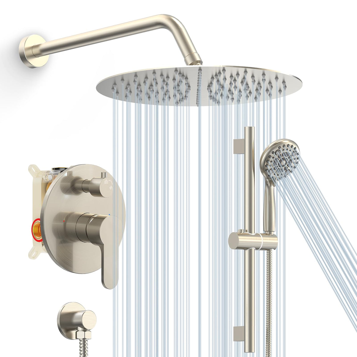 12" Shower Faucet Set with Shower Slide Bar,Brushed Nickel