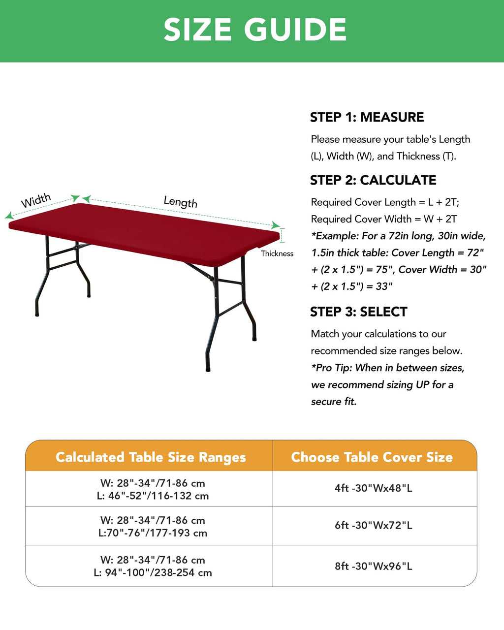 Fitted Tablecloth Rectangle Table Cloths with Elastic, 6 ft, Red, 6 Pack