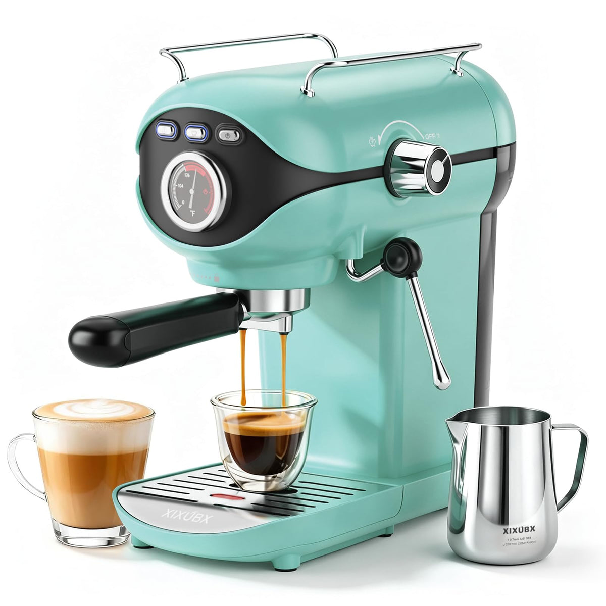 Espresso Machine, Compact Espresso Maker with Milk Frother, Blue
