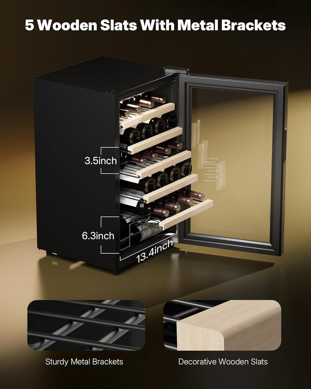 24 Bottle Wine Cooler Refrigerator, Compact Small Built-in or Freestanding Wine Fridge, 41-68°F Temperature Control