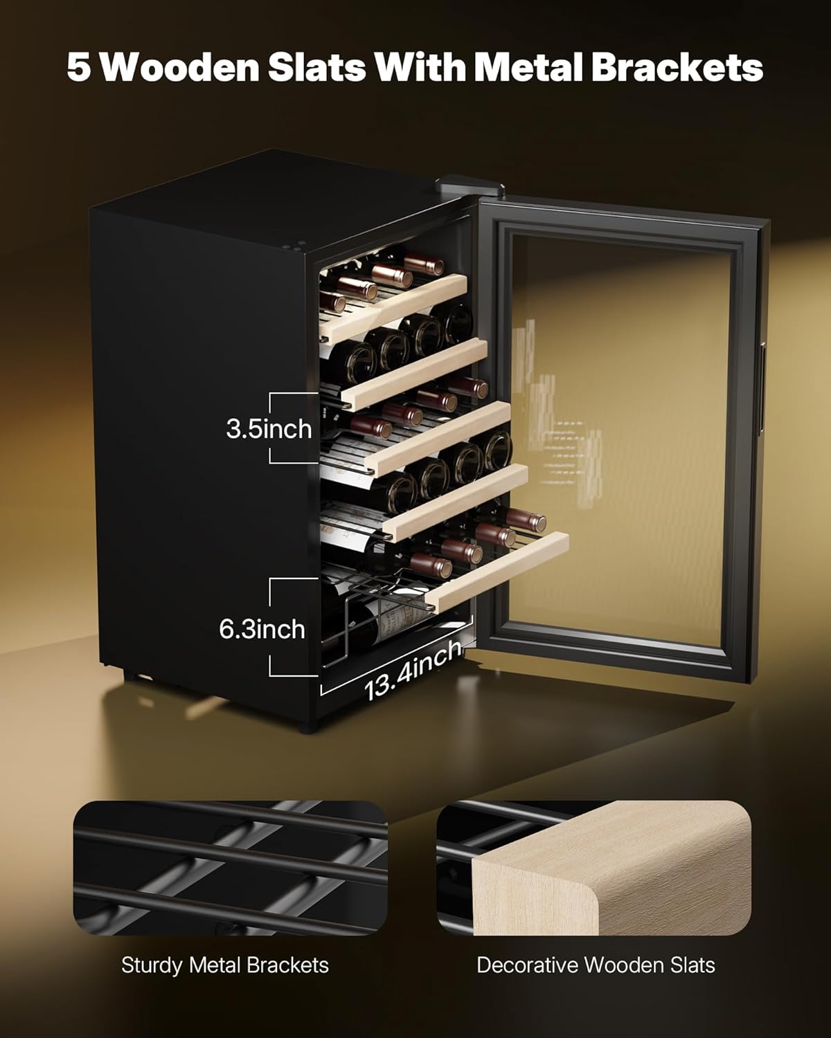 24 Bottle Wine Cooler Refrigerator, Compact Small Built-in or Freestanding Wine Fridge, 41-68°F Temperature Control