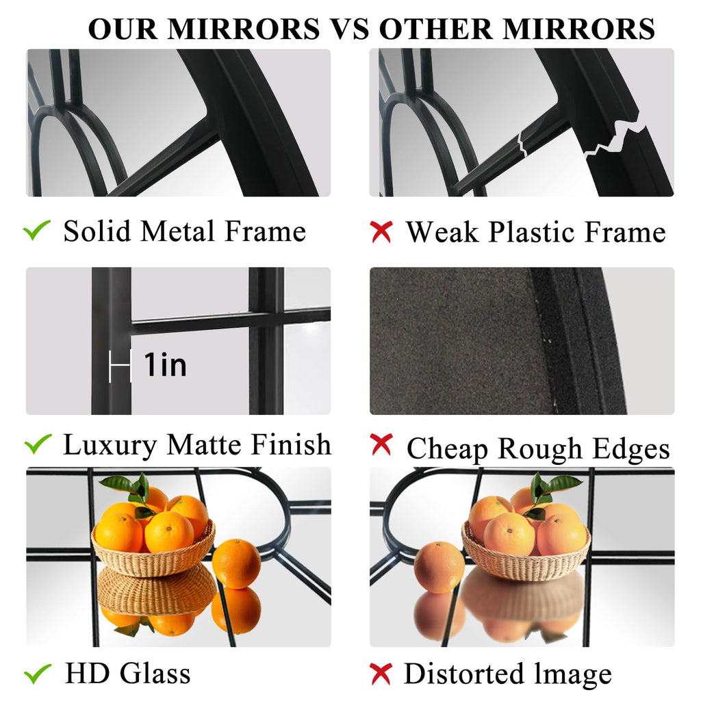 Wall Mirror Window Decorative Mirrors Arched Farmhouse Bedroom Entryway Bathroom Vanity (Gold, 41.3" x 24" x 1")