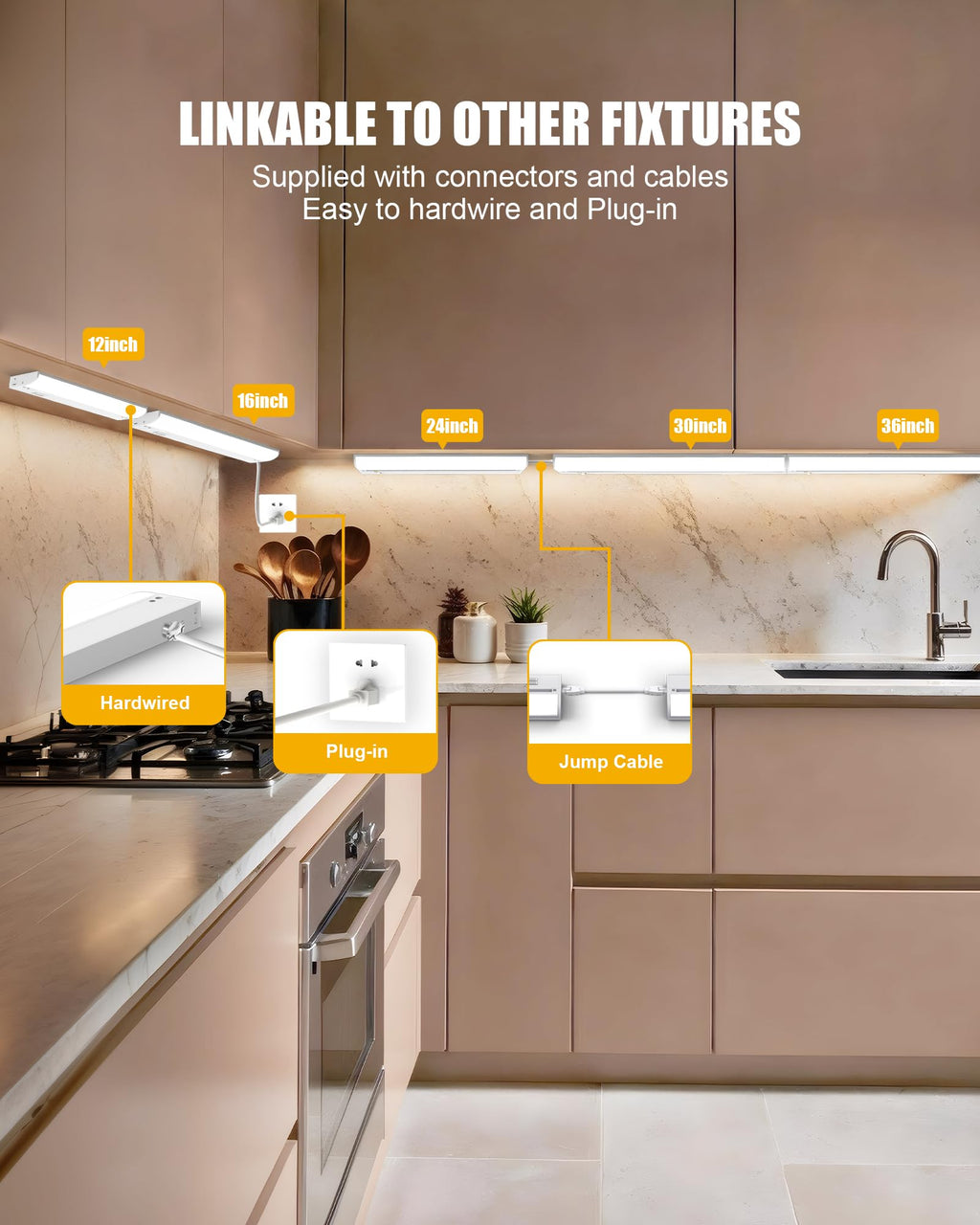 Under Cabinet Lighting Hardwired & Plug-in, 36 inch 3CCT Dimmable Linkable