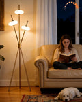Tripod Floor Lamp Stepless Dimmable Gold Standing Tall Lamps with 3PCS Elliptical Lampshades Mid Century Modern Floor