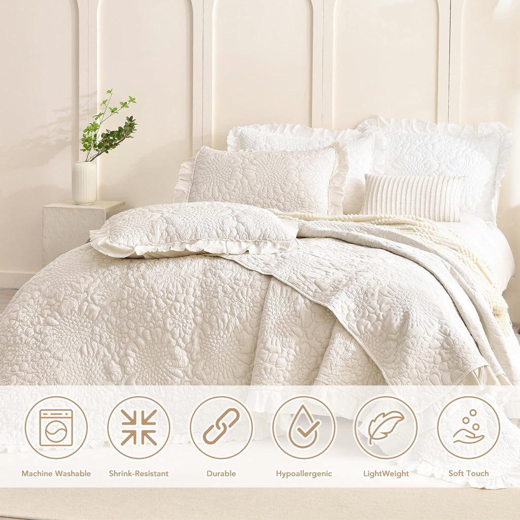 Wheat Quilt Sets, Stone-Washed Lightweight Ruffle Coverlet