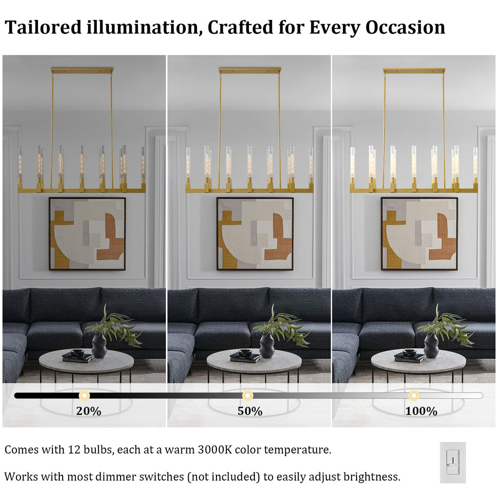 Gold Farmhouse Dining Room Chandelier,Modern Linear Rectangle Chandelier