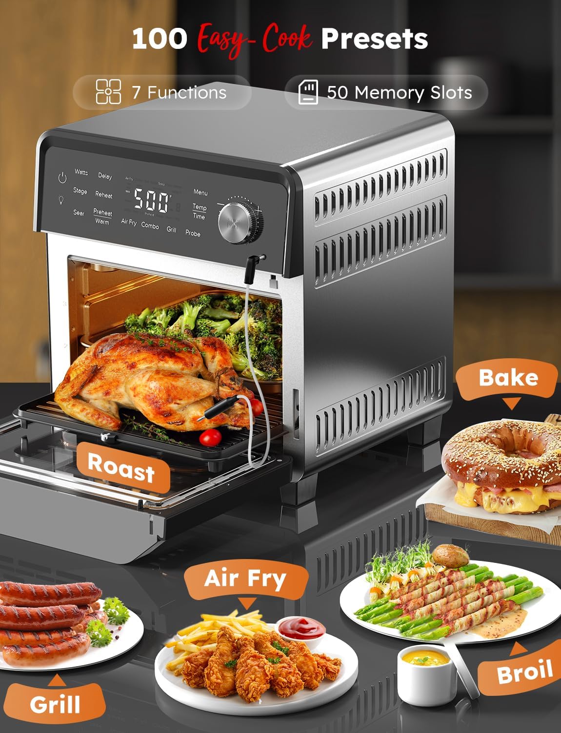 Plug-In Grill Air Fryer Oven Combo w/Sheath Heaters, Authentic Char Flavor, 2026 New Convection System, 2X More Even