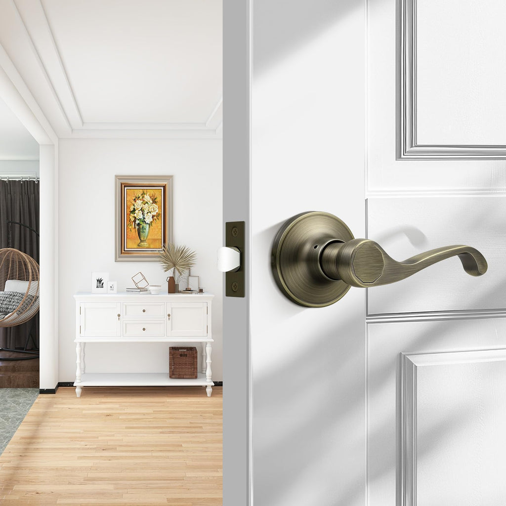 2026 New 6Pack Scroll Passage Door Lever, Antique Bronze Interior Door Handle, Easy Install & Closet Door, No Lock