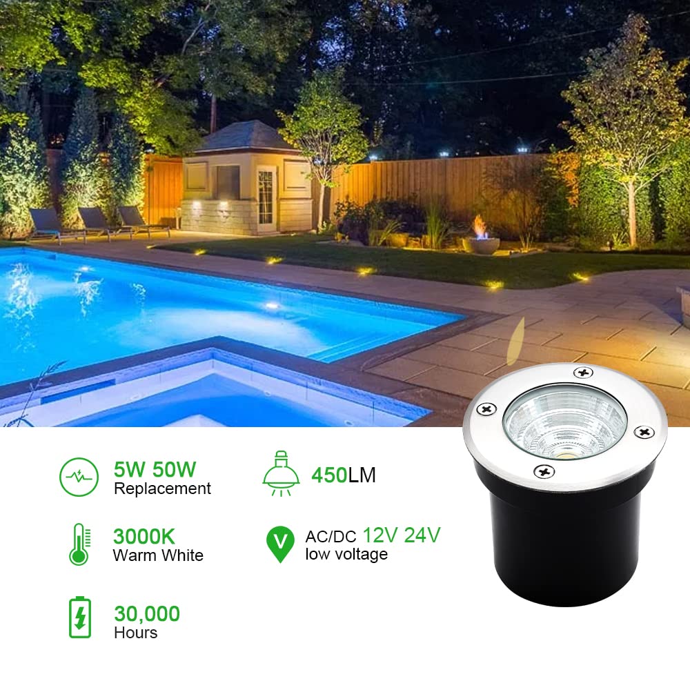 Well Lights LED Low Voltage Landscape Lights, Outdoor In Ground Light 12V-24V 5W Warm White 3000K, IP65