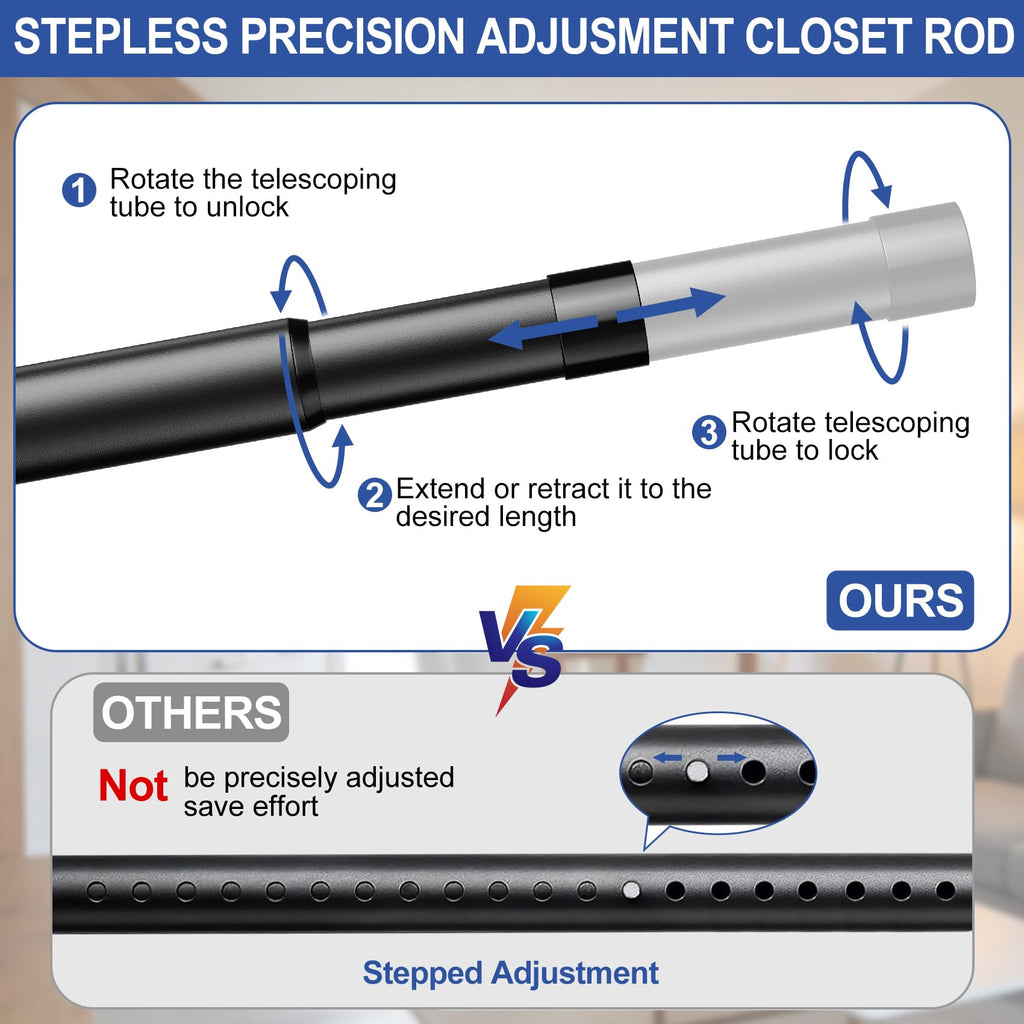 17 to 84 Inch Closet Rods for Hanging Clothes with Screwdriver Black