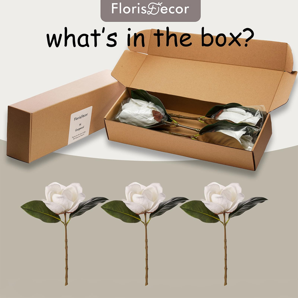 3 Stems Real Touch Creamy White Southern Magnolia Flowers, Artificial Realistic Magnolia Grandiflora Décor