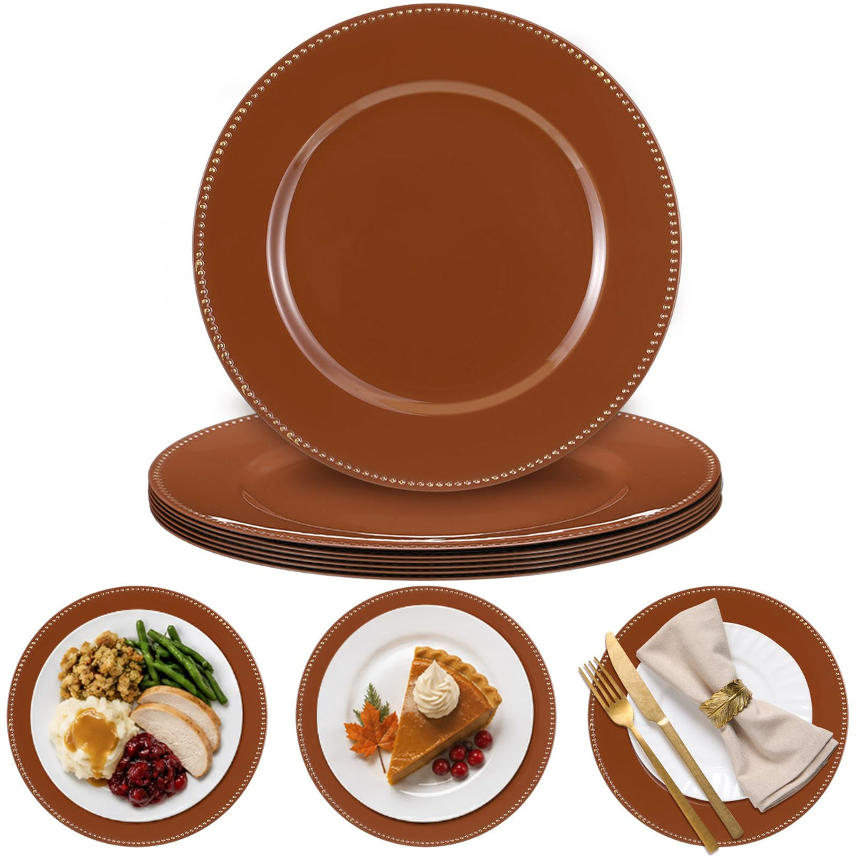 6 Pack Thanksgiving Charger Plates 13'' Charger Plate with Beaded Rim