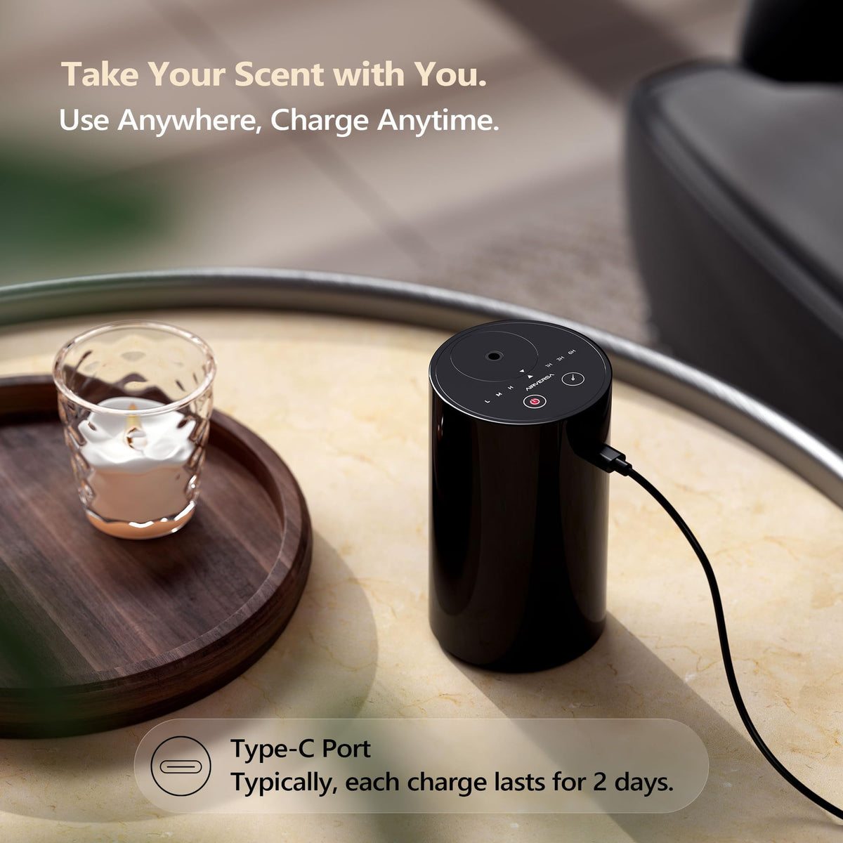 Waterless Essential Oil Diffuser Starter Kit Car, Black