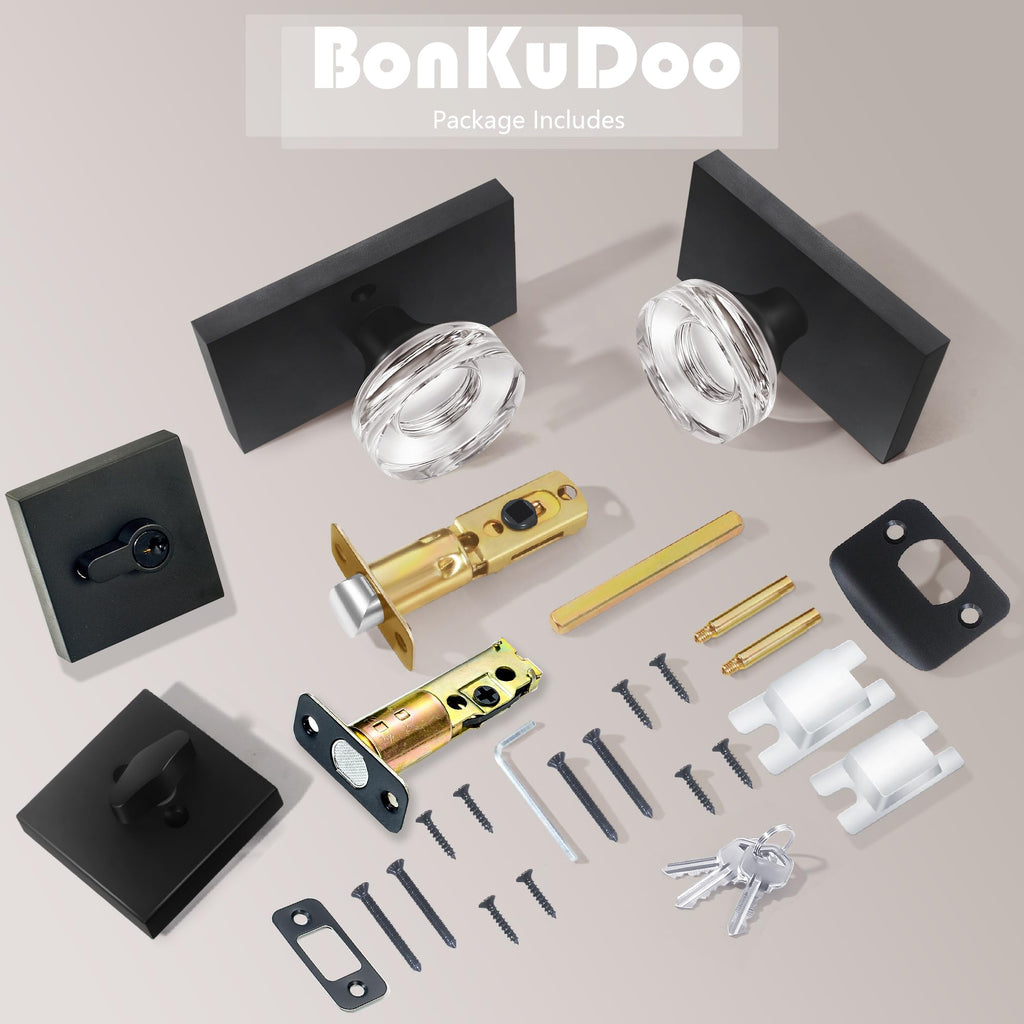 Black Glass Crystal Door Knobs with Deadbolt, Single Cylinder Deadbolt Set