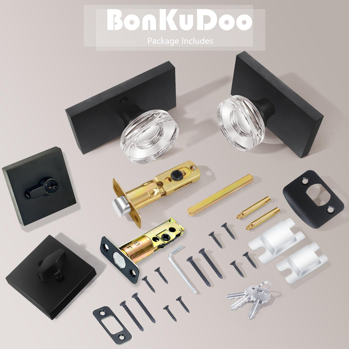Black Glass Crystal Door Knobs with Deadbolt, Single Cylinder Deadbolt Set