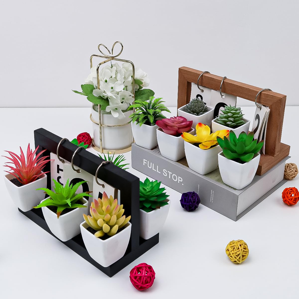 12pcs Mini Artificial Succulents in Pot, Fake Potted Succulent Plant
