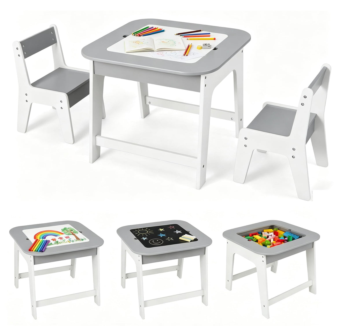 Kids Table and Chair Set with Detachable Tabletop, Grey